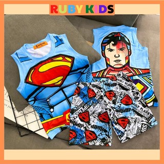 Bộ bé trai 3D Thun lạnh sát nách cá tính in hình bé trai thích RUBYKIDS