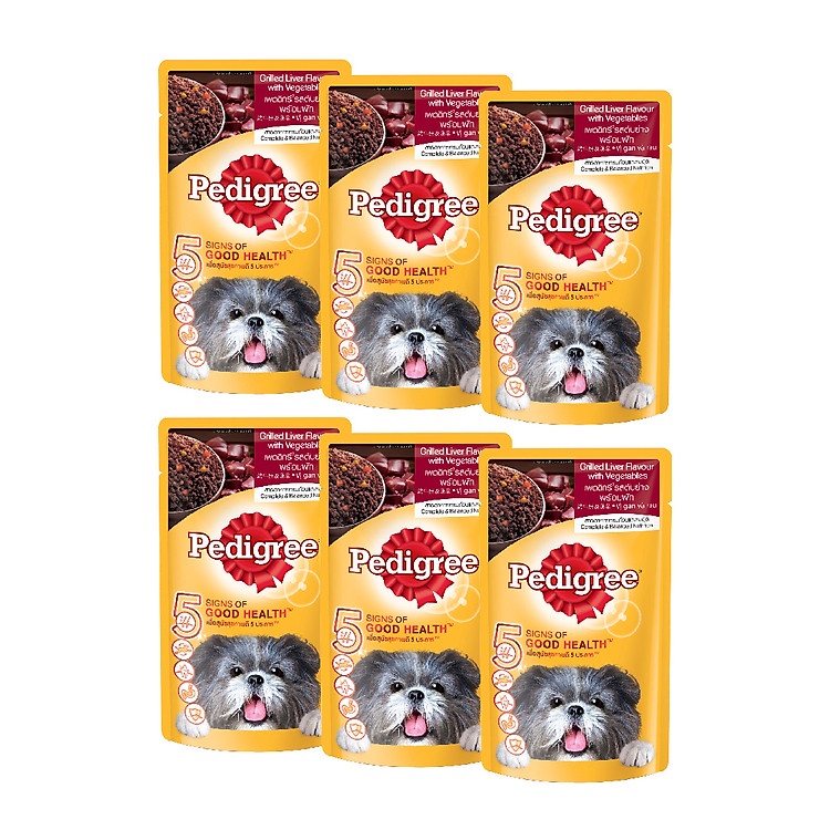 Bộ 6 túi thức ăn cho chó lớn dạng sốt Pedigree vị gan nướng và rau 130g