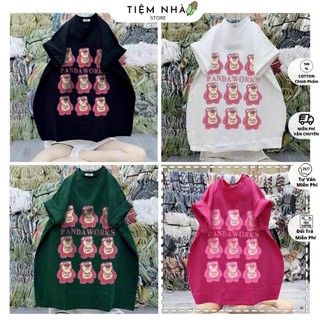 Áo thun 3158 cotton khô form rộng tay lỡ in hình gấu, áo thun form rộng 9 gấu to