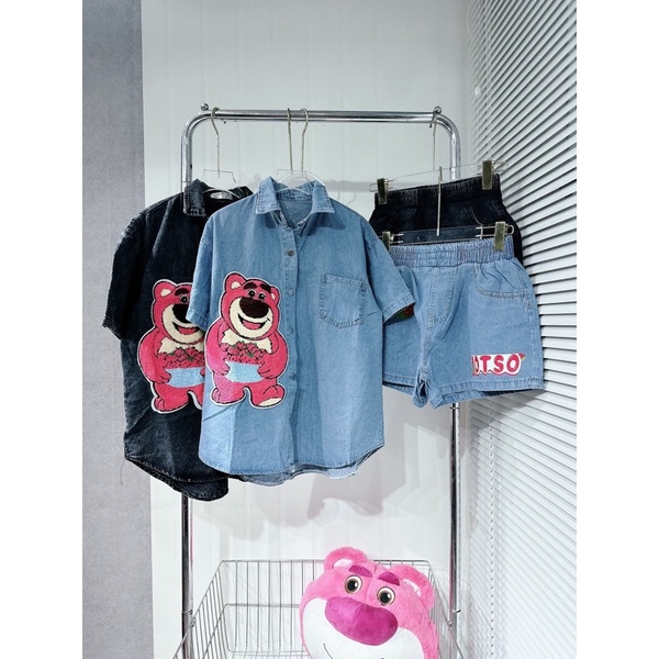 Set Bộ Bò Hình Thêu Xù Nổi Đen Xanh Cho Nữ Loại 1