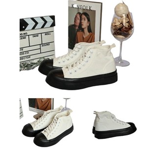 [CÓ SẴN] Giày sneaker vải trắng canvas đế đen