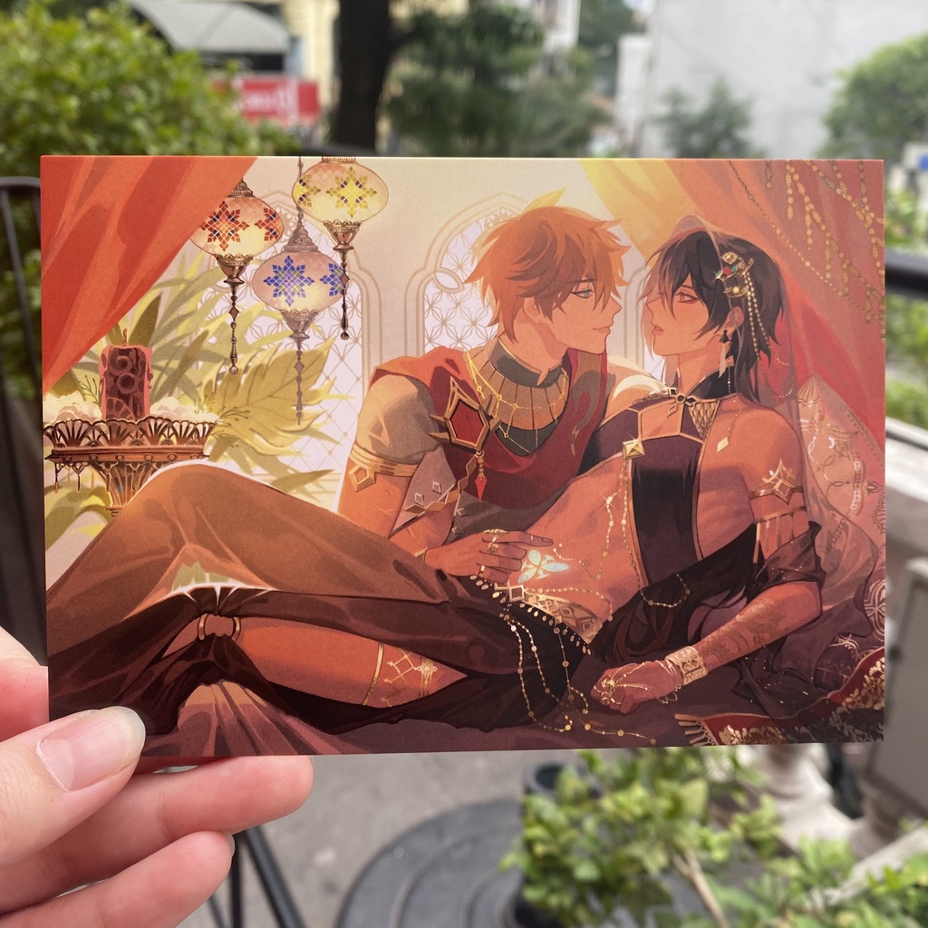 Postcard Genshin Impact Couple nhân vật Childe x Zhongli Wedding