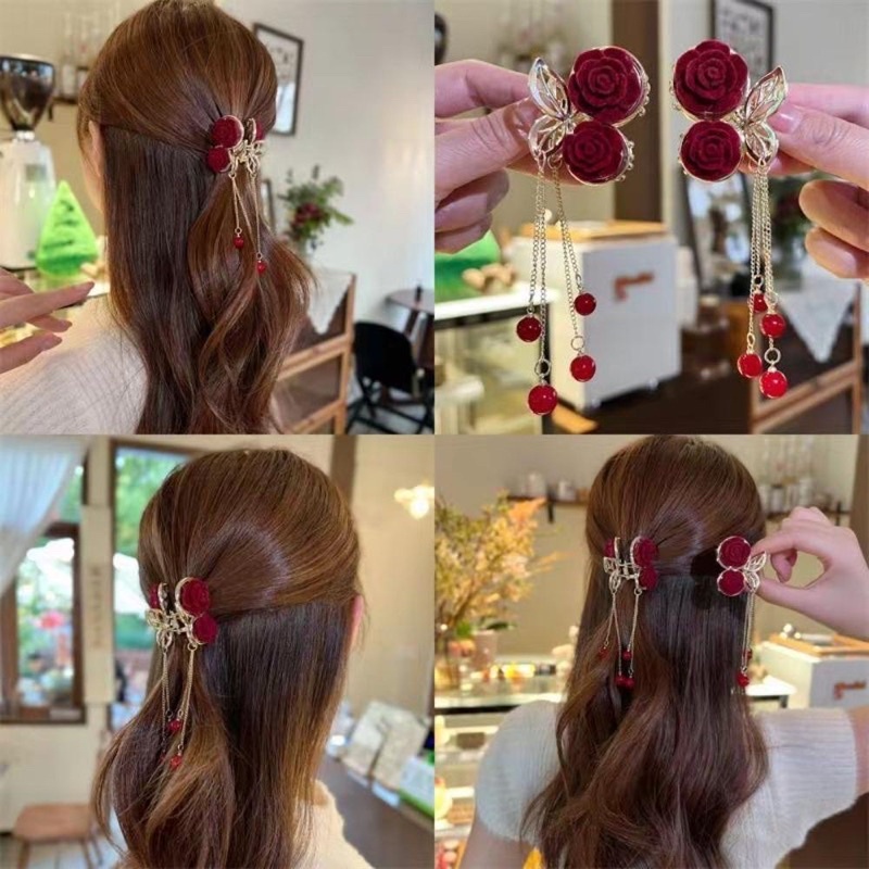 Kẹp Tóc Tua Rua Đính Đá Hình Quả Cherry Dễ Thương