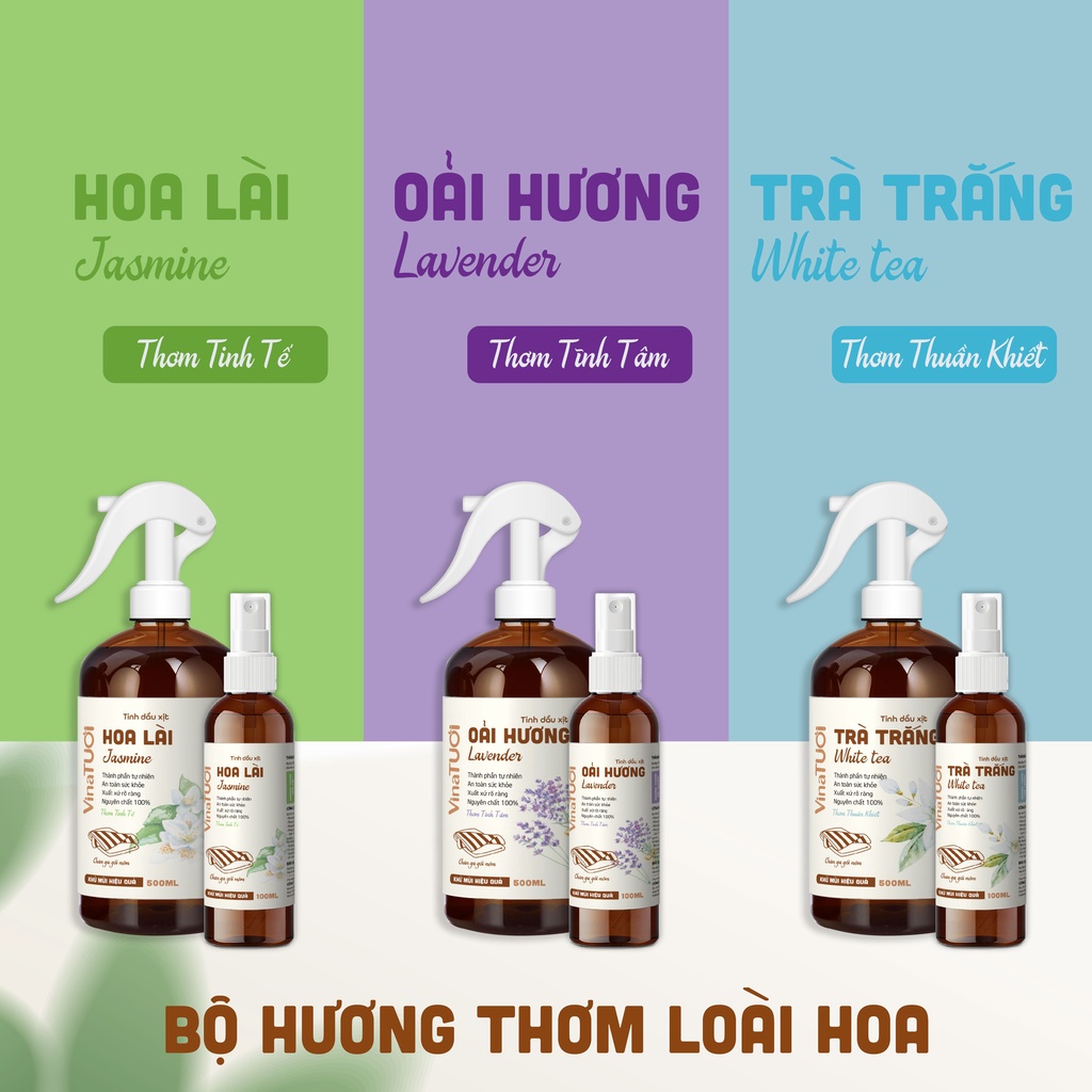 Chai Xịt Thơm Khử Mùi Chăn Ga Gối Đệm Vệ Sinh Nệm Giường VINA TƯƠI 100ml/500ml Tinh Dầu Oải Hương, Cam Sả, Bạc Hà