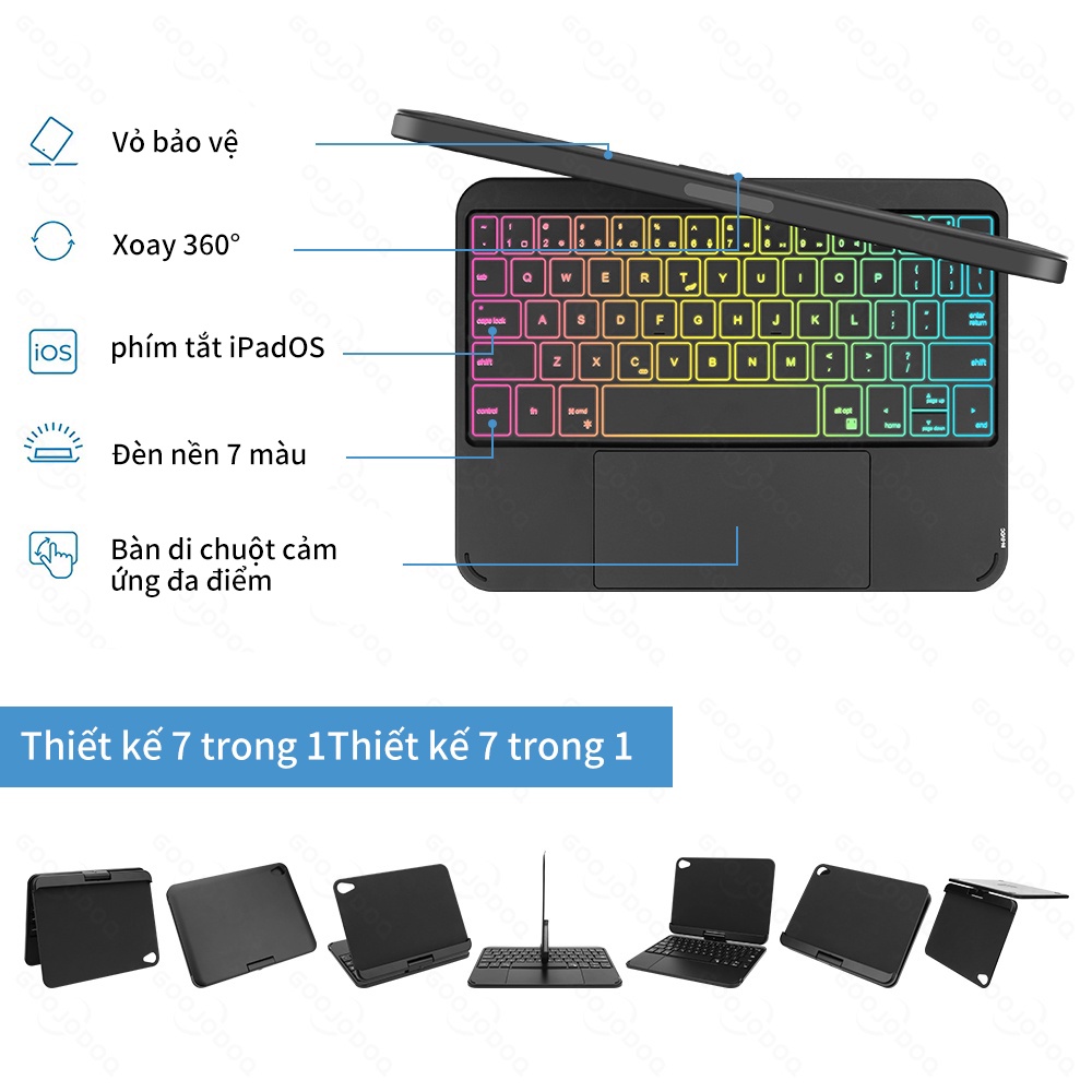 Bàn Phím Không Dây GOOJODOQ Cho iPad Mini 6 Có Ốp Lưng Từ Tính Có Đèn Nền Bàn Phím Xoay Bàn Phím Không Dây