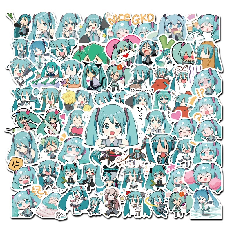 Bộ 60 Miếng Dán Anime Hatsune Miku Dễ Thương Trang Trí Vali Ván Trượt Laptop