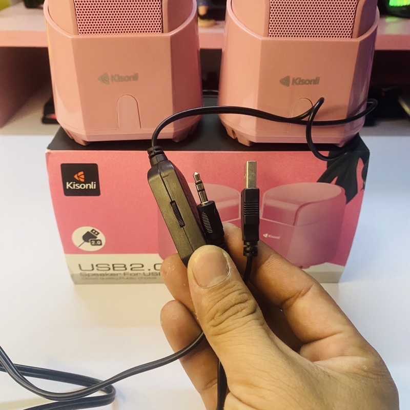 Loa nghe nhạc máy tính dể bàn mini màu hồng dễ thương  2.0 KISONLI K500 loa vi tính  Gaming có dây