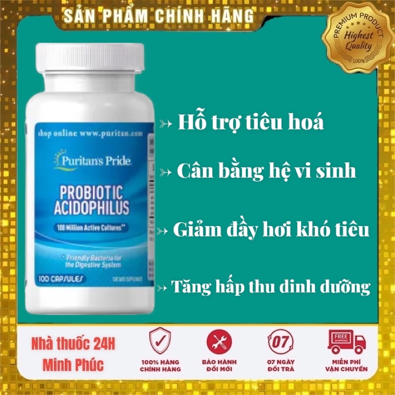 [ Date mới] Viên men vi sinh lợi khuẩn Probiotic Acidophilus Puritan's Pride 100 viên
