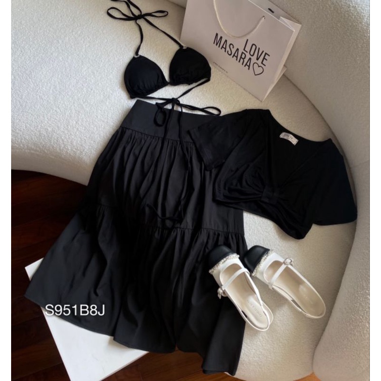 Set váy maxi đi biển ,set bộ 3 món áo bikini 2 dây mảnh kèm áo croptop thun co dãn phối chân váy nhún xòe siêu xinh