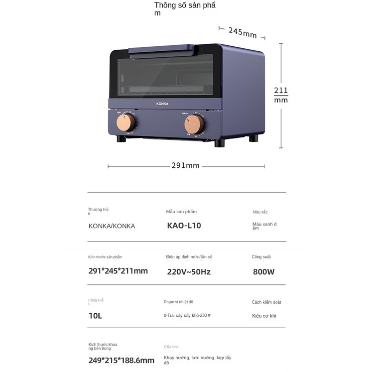 KONKA Lò Nướng Bánh Mì mini Đa Năng Tiện Dụng Cho Gia Đình