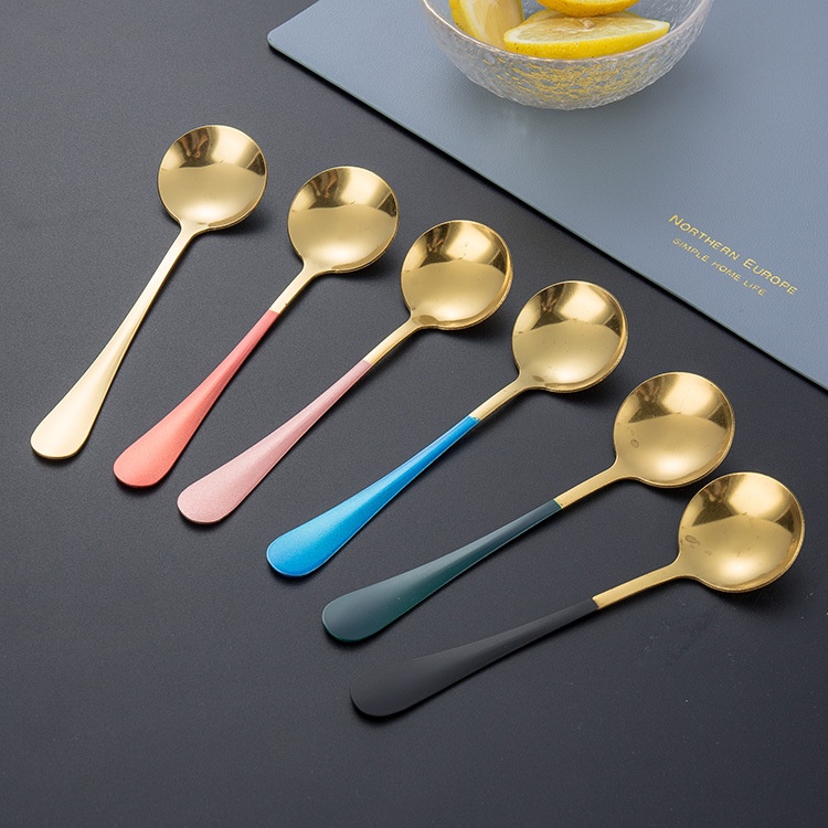 Thìa inox pha cà phê mạ vàng cao cấp sang chảnh Muỗng pha trà dễ thương cán dài