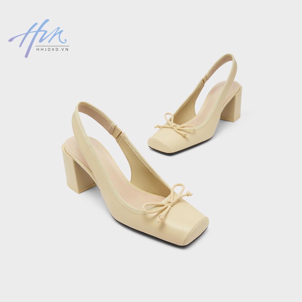 Giày Sandal Gót Dày Mũi Vuông Đính Nơ Sọc Ca Rô Thời Trang Xuân Hè 2023 Cho Nữ