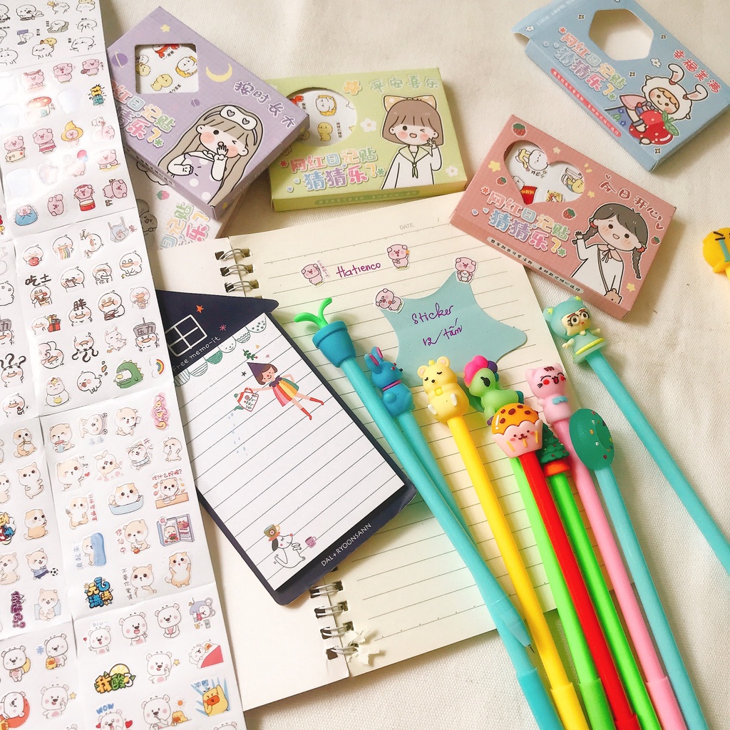 Hộp 12 tấm sticker cute, hình dán dễ thương