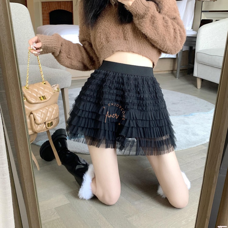 Chân váy nhung ngắn lưng cao dáng chữ a màu vàng đen thời trang thu đông cho nữ