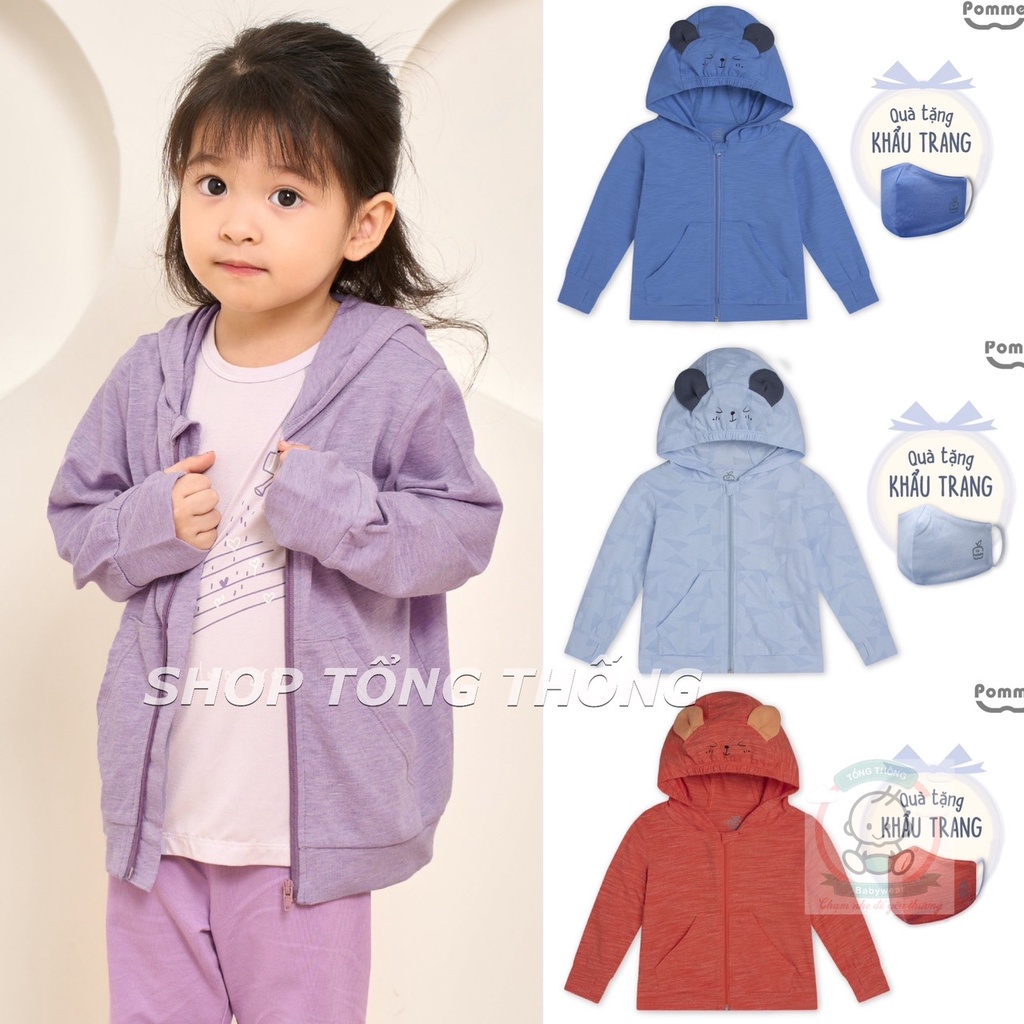 Aó khoác La Pomme Cotton mũ tai gấu cao cấp thoáng mát thấm hút tốt cho bé trai bé gái 95004