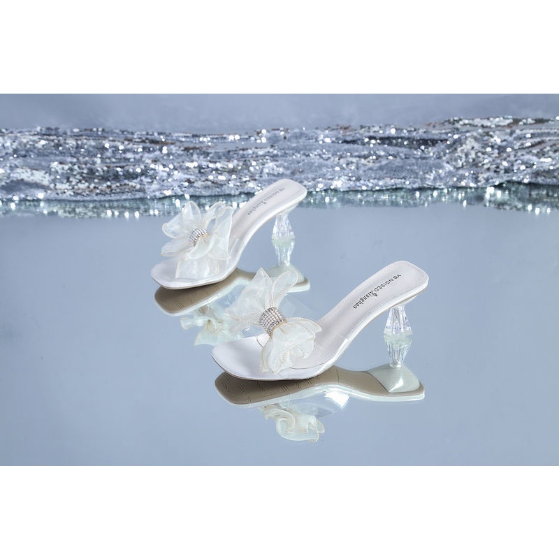 Dép Cao Gót Quai Ngang Trong Suốt Đính Đá Thời Trang Mùa Hè 2022 Cho Nữ