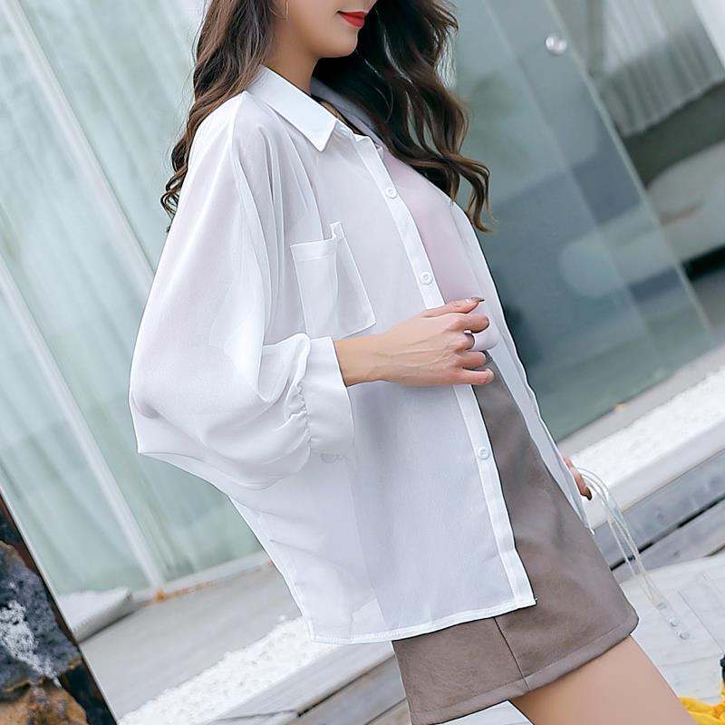áo chống nắng áo khoác nắng ✧☃❈Áo Sơ Mi chiffon Mỏng Dáng Rộng Tay Cánh Dơi Chống Nắng Dễ Phối Đồ Cho Nữ
