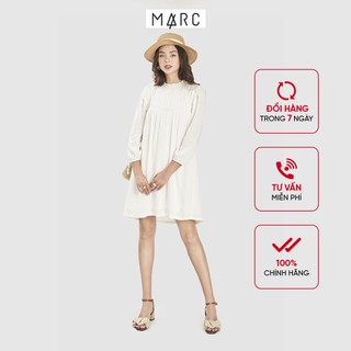 Đầm nữ MARC FASHION babydoll tay dài xếp ly cổ viền bèo CBVH043121