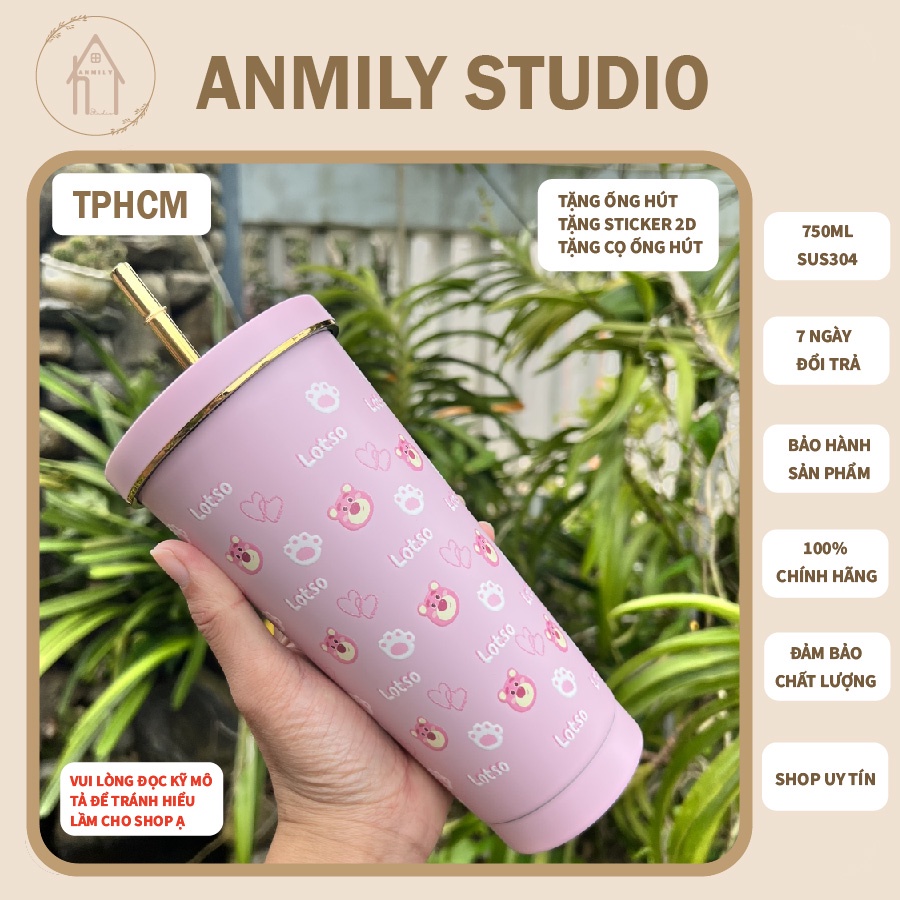 Cốc giữ nhiệt LOTSO 750ml ANMILY CUP cao cấp SUS304 có ống hút kèm theo tặng kèm cọ ống hút| ANMILYSTUDIO