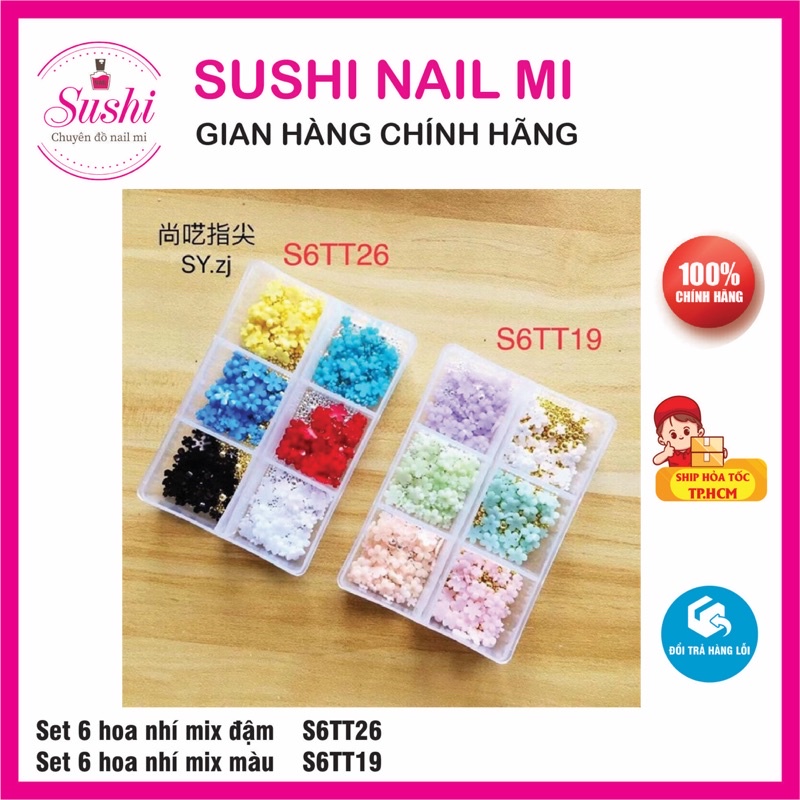 Set 6 hoa nhí phụ kiện trang trí móng nhiều màu - Sushi nail mi