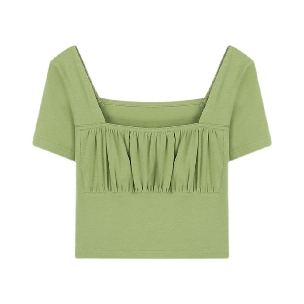 COZOK Áo Thun Lửng Ngắn Tay Cổ Vuông Thời Trang Nữ