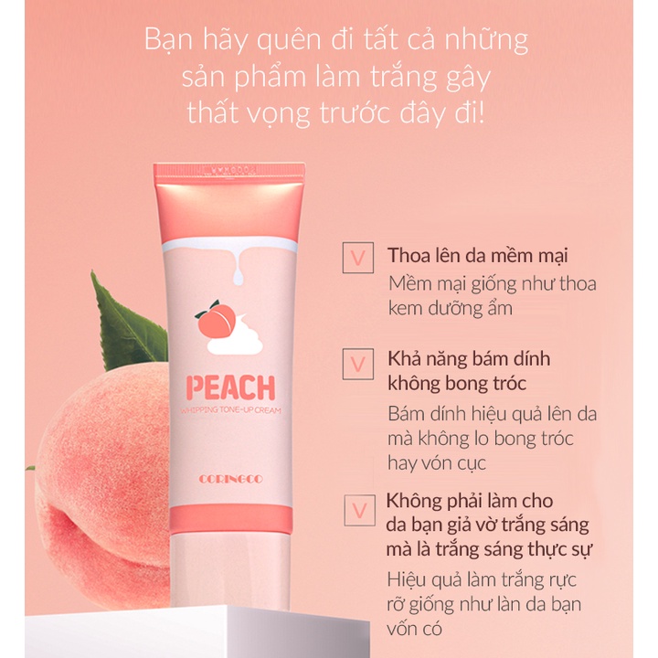 500ML Kem đào nâng tone da Peach Whipping Tone Up Cream - Hàn Quốc