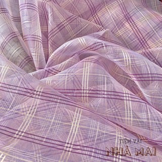Voan organza kẻ caro tím tạo phồng váy áo, gói hoa