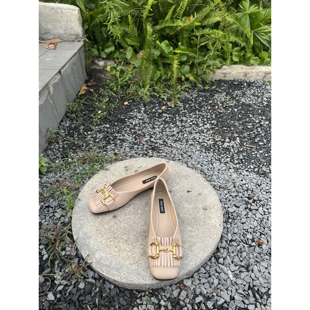 GIÀY BÚP BÊ MŨI VUÔNG QUAI XÍCH PHỐI TUA QUẢNG CHÂU CAO CẤP