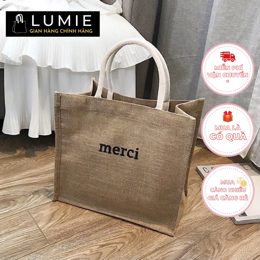 Túi Tote vải nữ, đeo vai, xách tay, túi đi chơi, đi học, đi làm, vải cói cao cấp size 34cm LB198