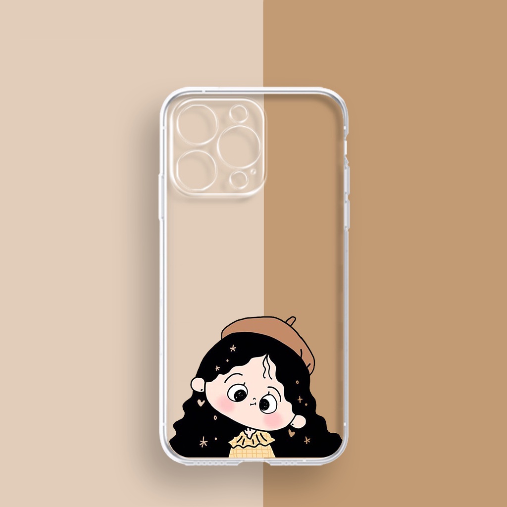 Ốp Điện Thoại cô bé tóc xoăn Bảo Vệ Toàn Diện Chống Trầy Xước Chống Rơi Cho iPhone 11 13 12 Pro Max XR 7 8 Plus u605