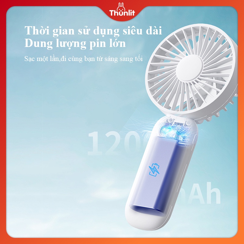 Quạt pin cầm tay Thunlit có năng lượng hiển thị 1200mAh 3 tốc độ gió di động có thể sạc lại