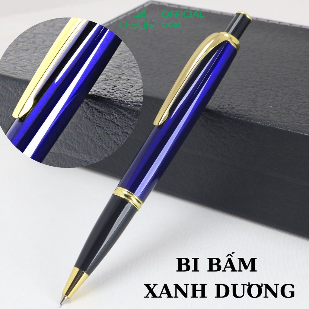 Bút ký bấm xanh dương viền vàng CHIPLIFE BB0162 khắc tên - Ngòi 0.7mm mực xanh