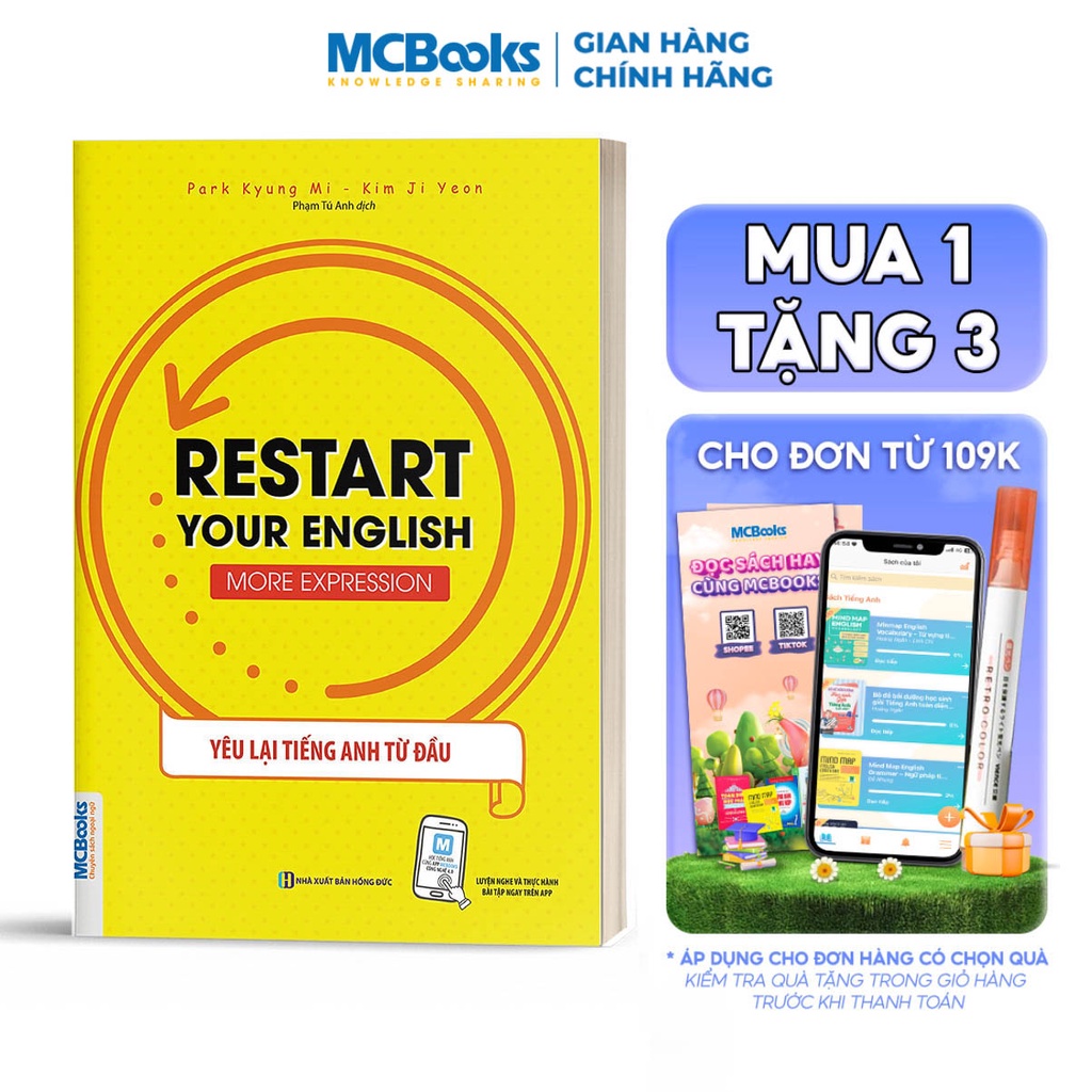 Sách - Restart your English - Restart Your English (Yêu Lại Tiếng Anh Từ đầu) - Mẫu Câu Giao Tiếp Thông Dụng - Kèm apps