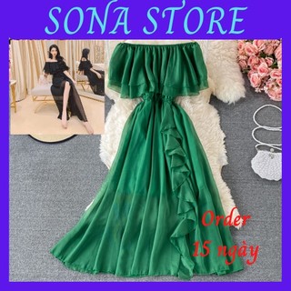 Váy đầm voan dáng dài tiểu thư trễ vai đi biển hàng thiết kế cao cấp sang chảnh bánh bèo SONA STORE order 15-25ngày