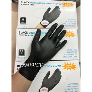 Hộp 100 Chiếc Găng Tay Cao Su Màu Đen Không Bột Vinyl/Nitrile Blend Gloves Phun Xăm Thẩm Mỹ - Black Vinyl/Nitrile
