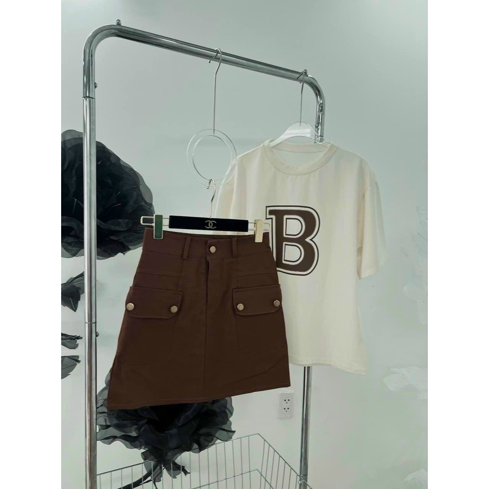 Sét chân váy chữ A kèm áo thun ngắn tay in chữ B Thuộc top HOT TREND năm 2023