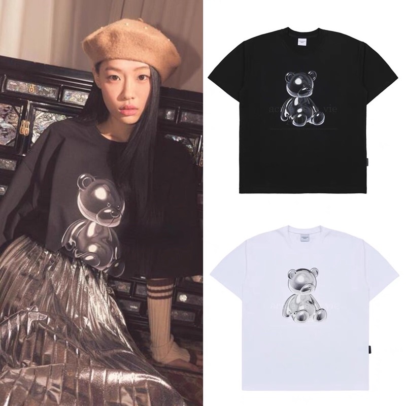 Áo Phông Nữ Gấu ADLV Tráng Gương Cotton Tàu Phom Rộng Dấu Quần Chất Mịn Không Xù Cin Clother