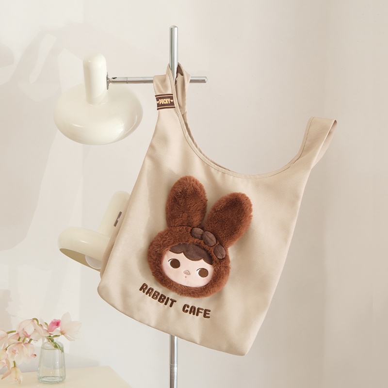 POP MART PUCKY Rabbit Cafe Series - Shoulder Bag Túi Xách Đeo Vai In Hình Chú Thỏ Ngộ Nghĩnh Đáng Yêu