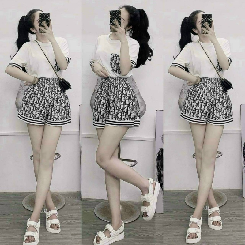 sét bộ short thun cotton phối 3D