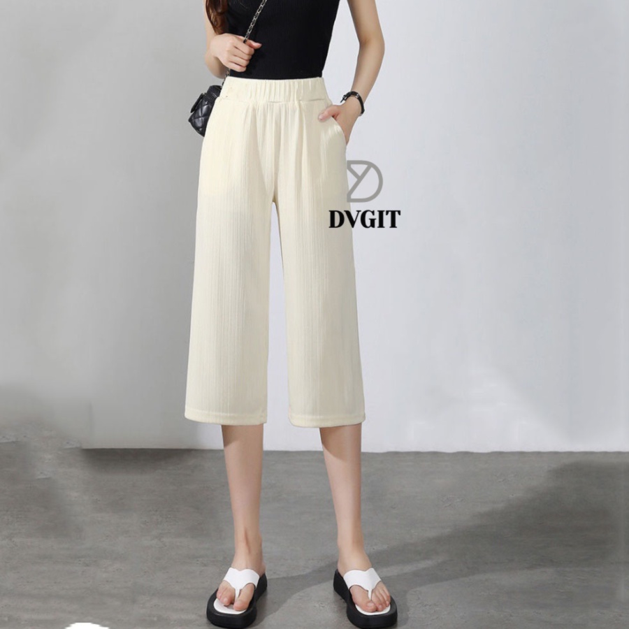 Quần Ống Rộng Nữ DVGIT Dáng Lửng Chất Liệu Thun Tăm Màu Be Mát Mịn Phù Hợp Đi Chơi Dạo Phồ Thời Trang Hàn Quốc | BigBuy360 - bigbuy360.vn