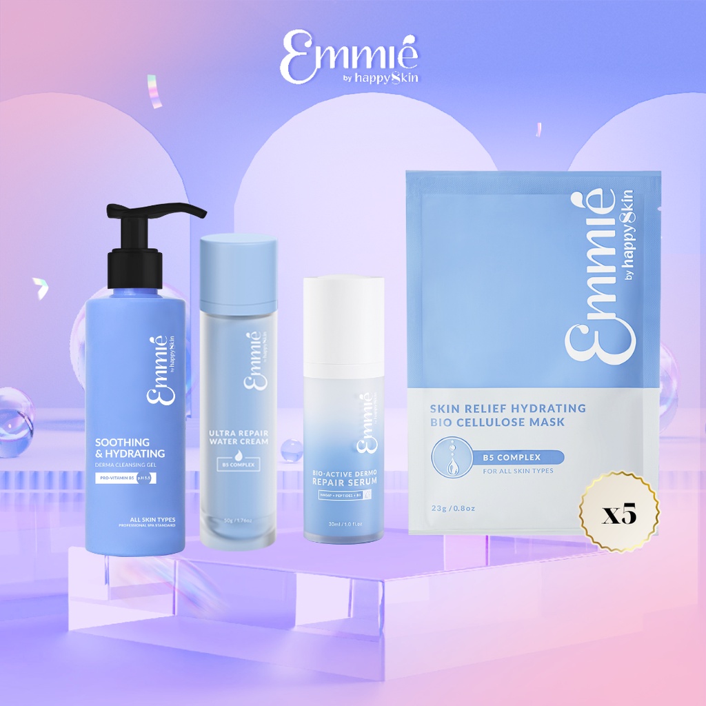 Combo Phục Hồi Tái Tạo: Gel Rửa Mặt B5 + Serum B5 + Kem Nước B5 + Tặng 3 Masks B5 Emmié by HappySkin