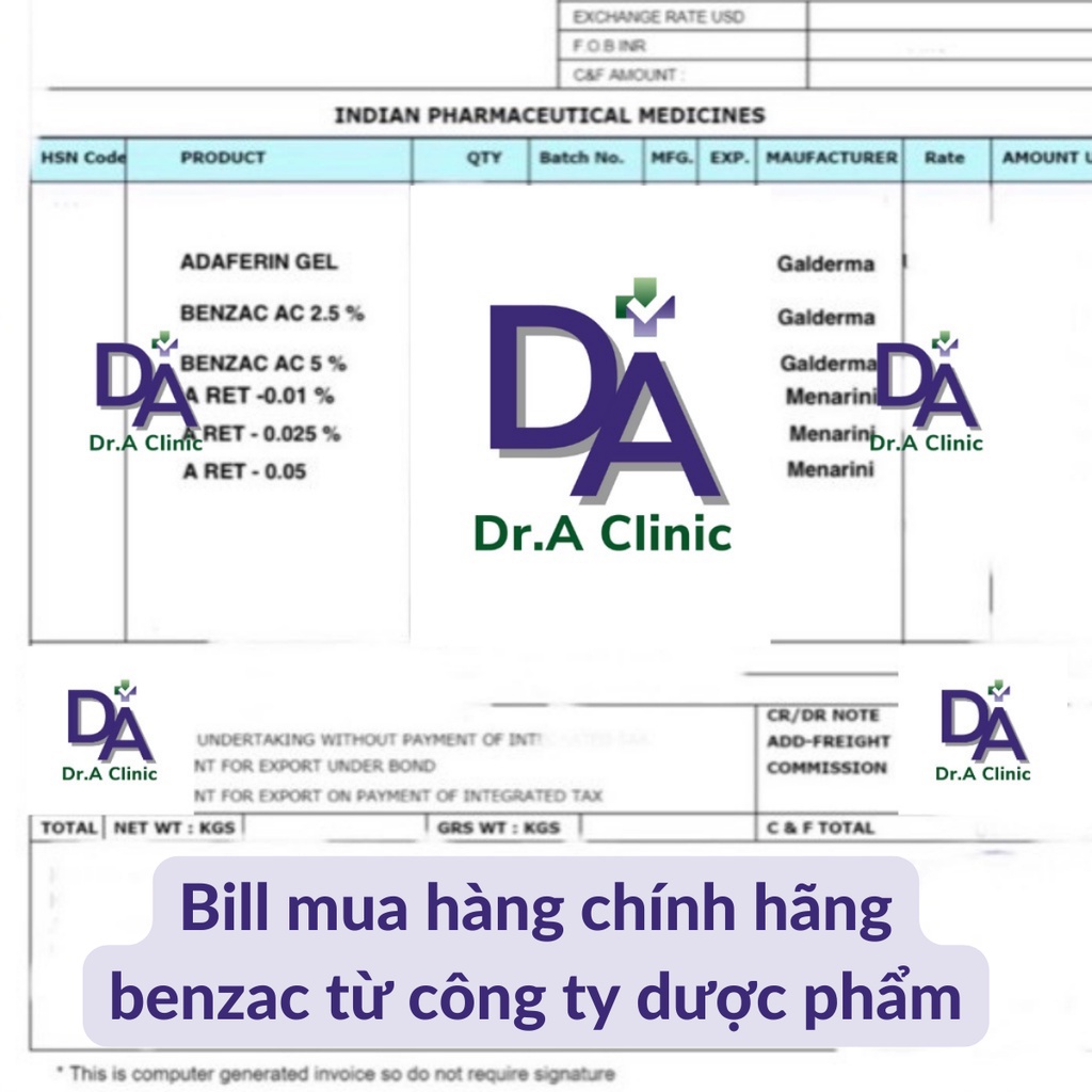 Kem chấm mụn Benzac AC 5% và 2.5% chính hãng Dr.A chứa Benzoyl Peroxide giảm mụn viêm sưng đỏ nhanh gọn