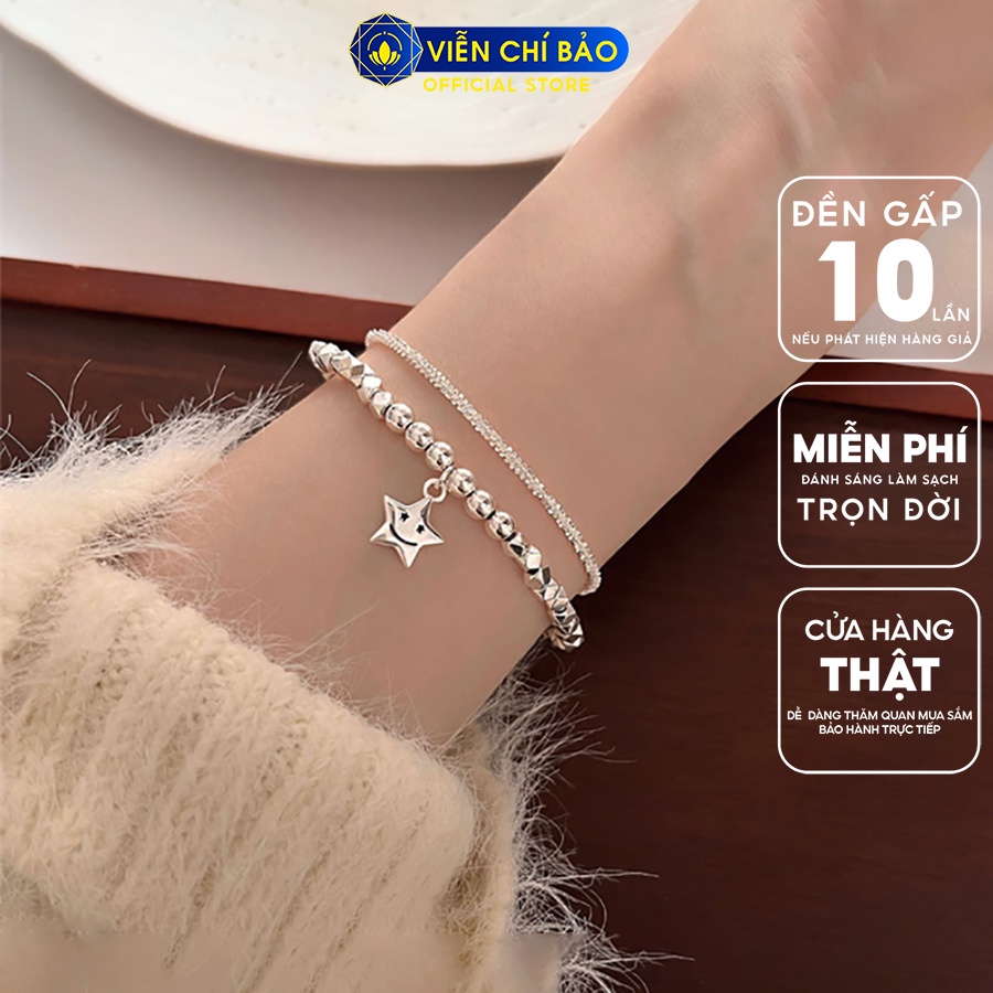Lắc tay bạc nữ bi óng ánh 2 dây charm sao chất liệu bạc 925 thời trang phụ kiện trang sức Viễn Chí Bảo L000472