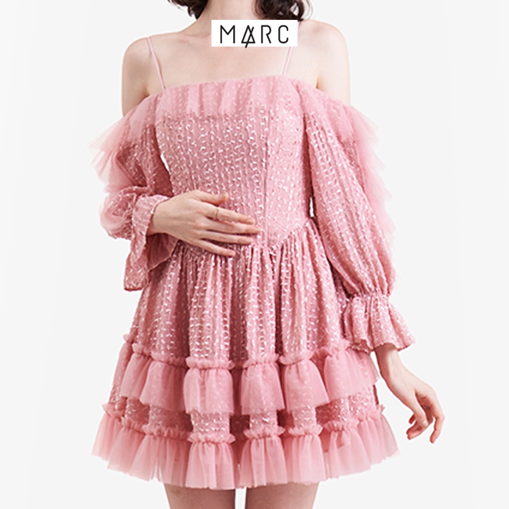 Đầm nữ MARC FASHION ren mini 2 dây phối tay dài FALH020523