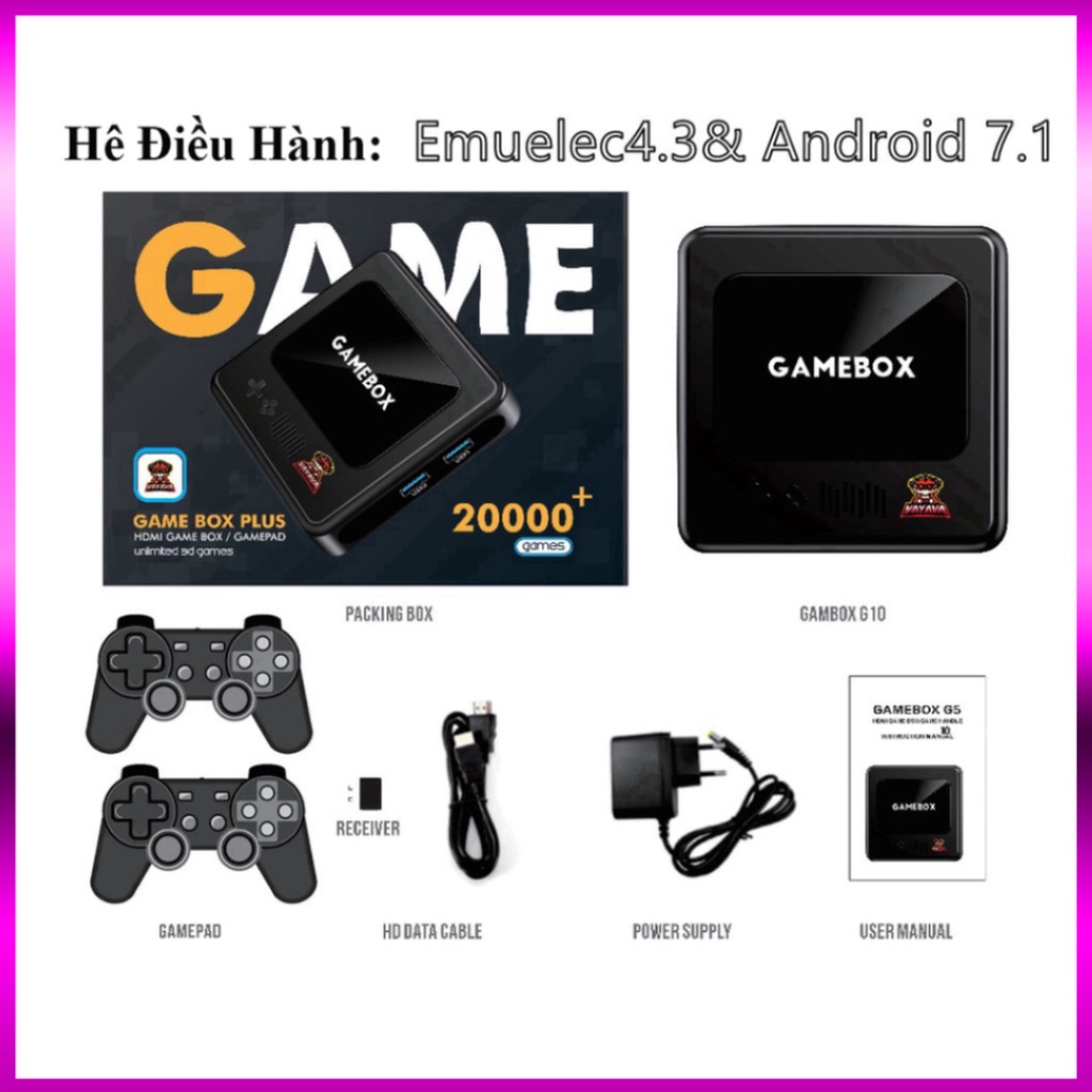 Máy chơi game stick box tiếng việt, kèm android tv 30.000+ game hay, 100 kênh miễn phí, máy chơi game cầm tay giá rẻ - S