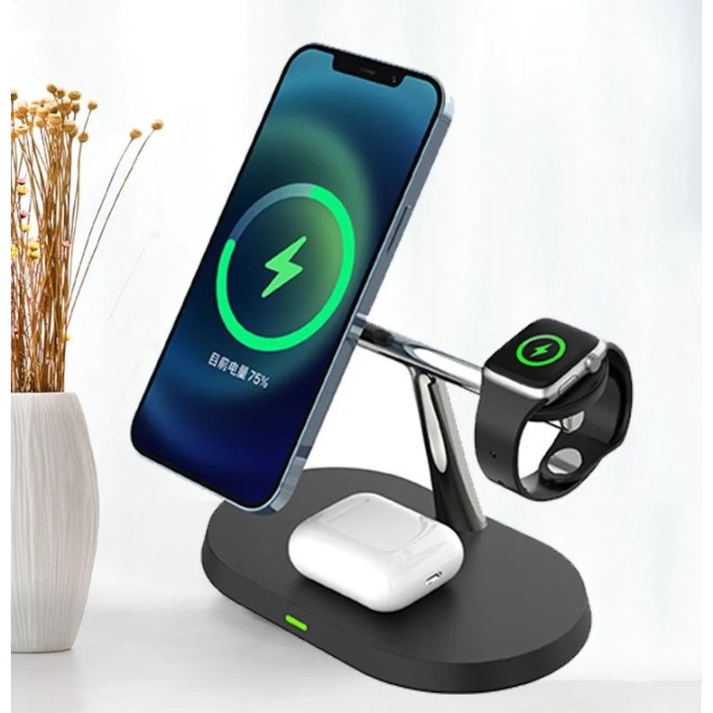 đế sạc nhanh không dây 3 in 1 điện thoại, tai nghe, đồng hồ
