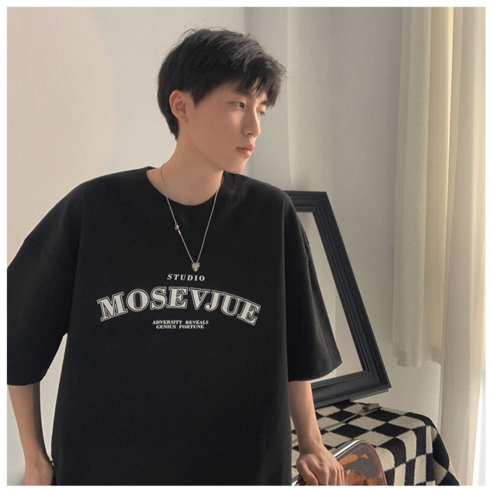 Áo thun Unisex tay lỡ form rộng nam nữ in MOSEVJUE STUDIO - 100% COTTON