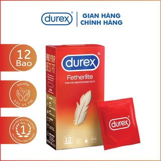 Bao cao su Durex Fetherlite siêu mỏng, size 52.5mm, 12 bao/hộp