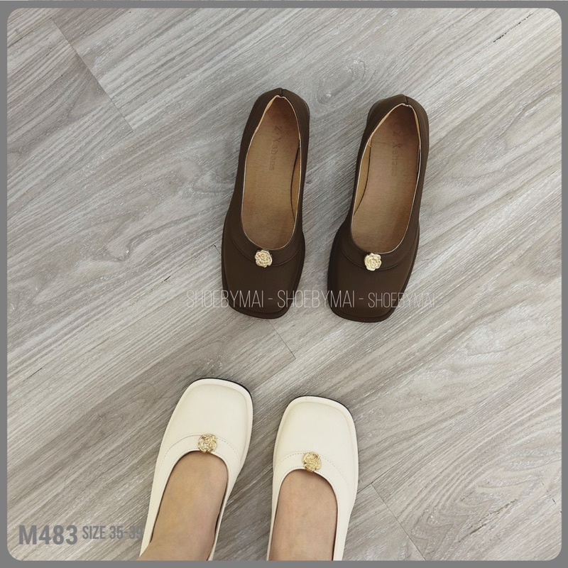 Giày búp bê nữ da trơn hoa 3 phân M483