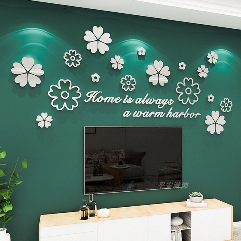Miếng Dán Tường Trang Trí Phòng Khách / Ghế Sofa / Phông Nền TV Hình Bông Hoa 3d Bằng Acrylic